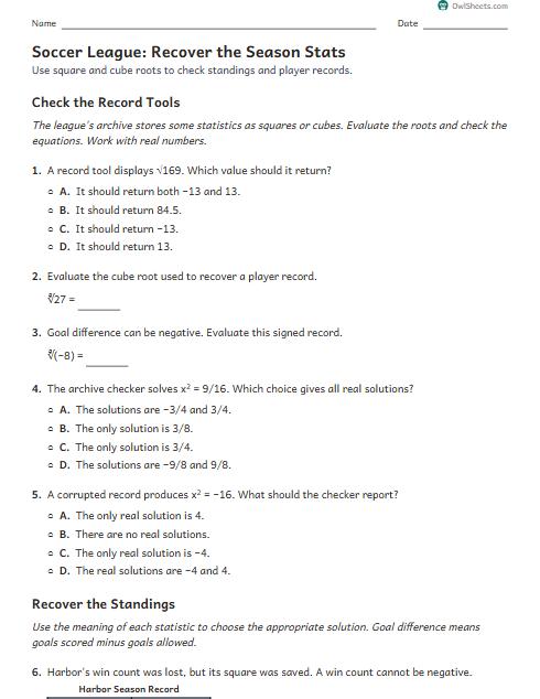 Soccer League: Recover the Season Stats worksheet preview