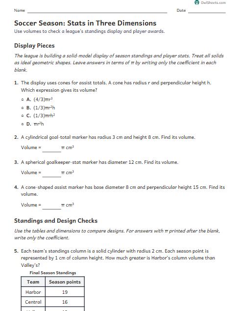 Soccer Season: Stats in Three Dimensions worksheet preview