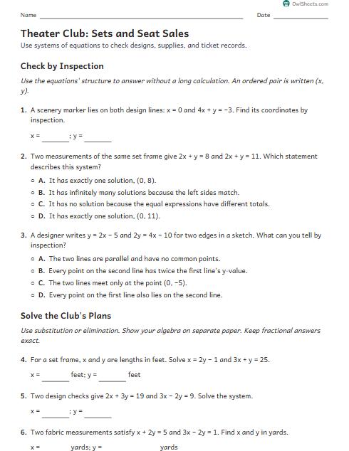 Theater Club: Sets and Seat Sales worksheet preview