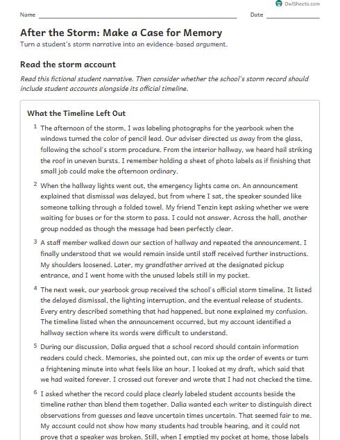 After the Storm: Make a Case for Memory worksheet preview