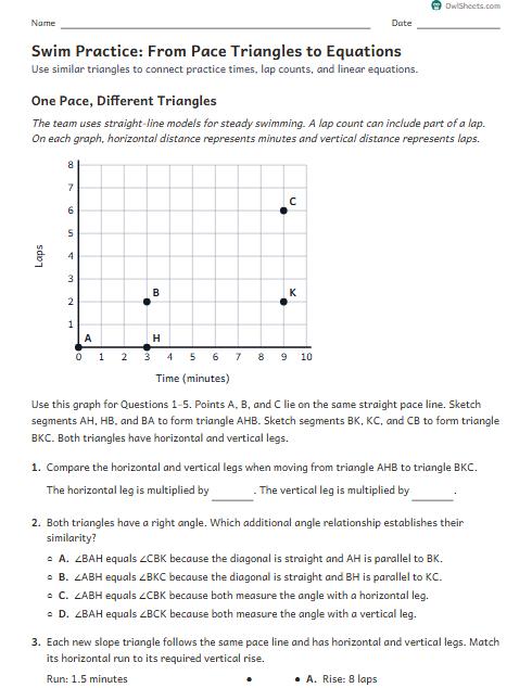 Swim Practice: From Pace Triangles to Equations worksheet preview