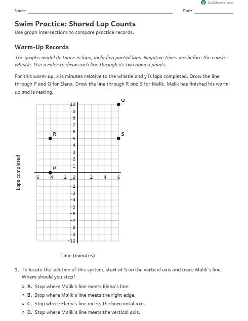 Swim Practice: Shared Lap Counts worksheet preview