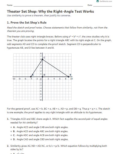 Theater Set Shop: Why the Right-Angle Test Works worksheet preview