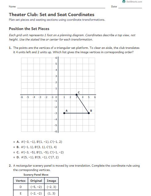 Theater Club: Set and Seat Coordinates worksheet preview