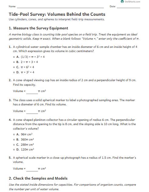 Tide-Pool Survey: Volumes Behind the Counts worksheet preview