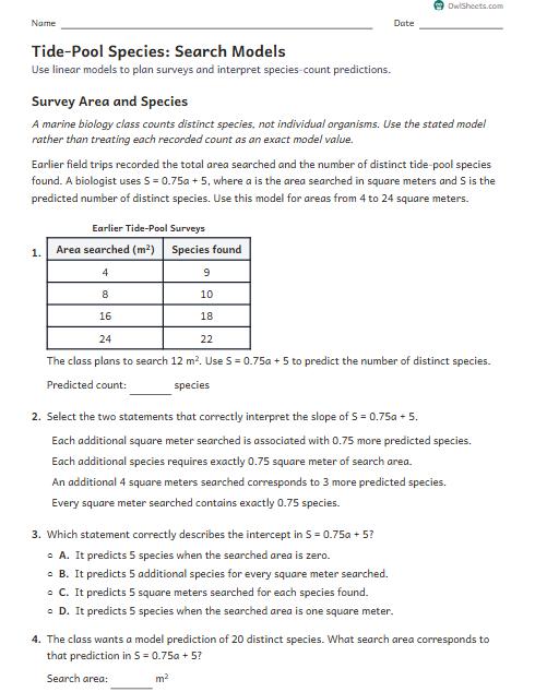Tide-Pool Species: Search Models worksheet preview