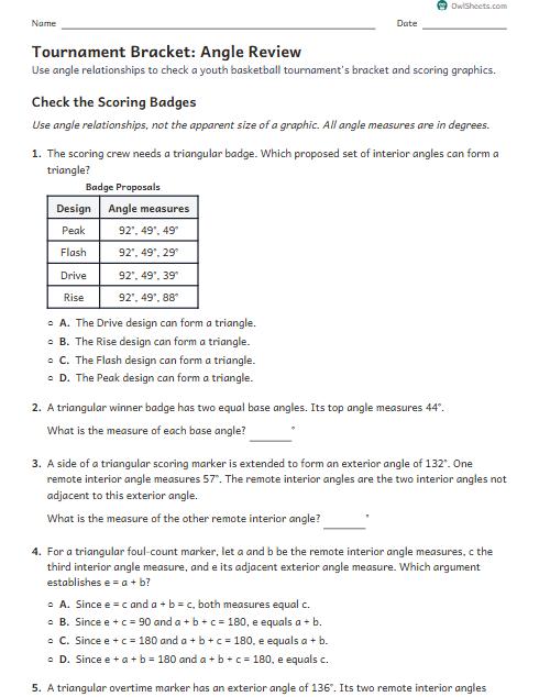 Tournament Bracket: Angle Review worksheet preview