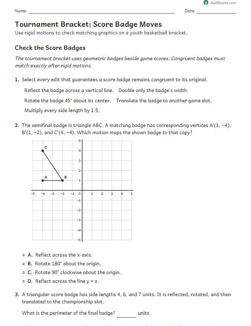 Tournament Bracket: Score Badge Moves worksheet preview