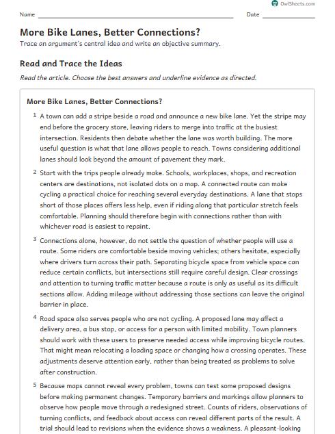 More Bike Lanes, Better Connections? worksheet preview