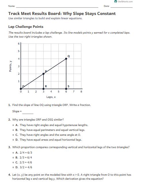 Track Meet Results Board: Why Slope Stays Constant worksheet preview