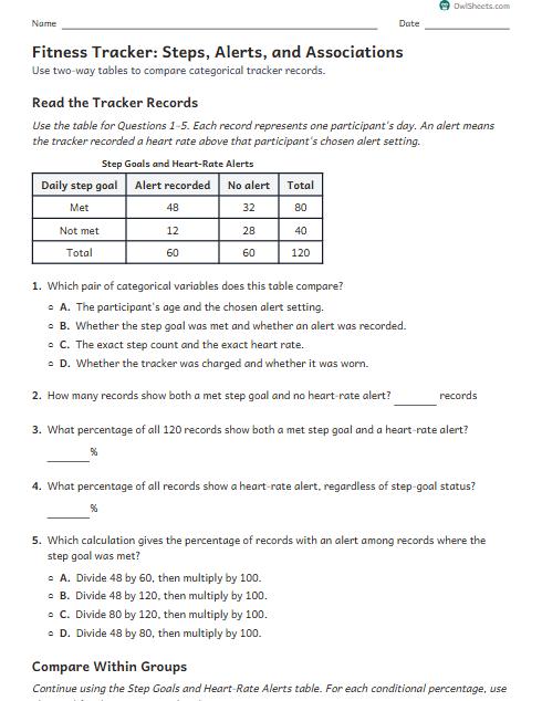 Fitness Tracker: Steps, Alerts, and Associations worksheet preview