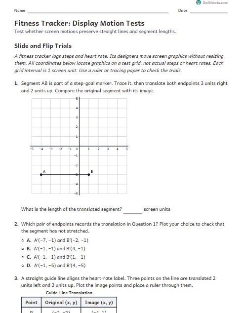 Fitness Tracker: Display Motion Tests worksheet preview