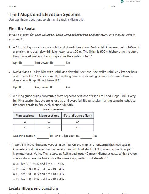 Trail Maps and Elevation Systems worksheet preview