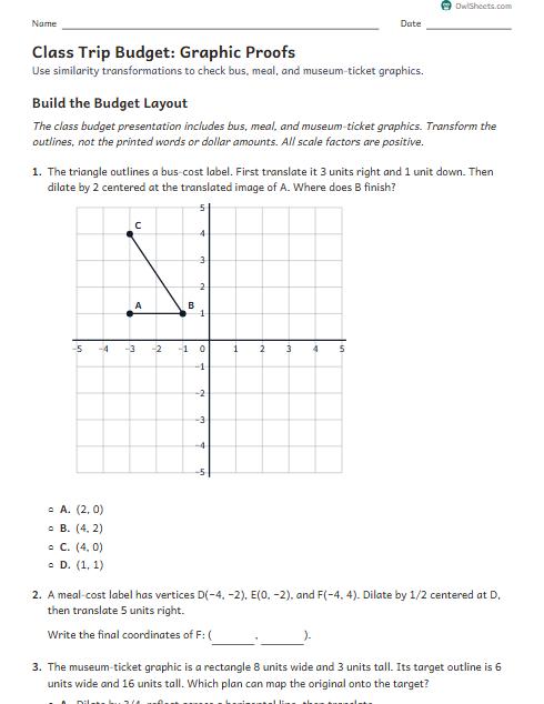 Class Trip Budget: Graphic Proofs worksheet preview