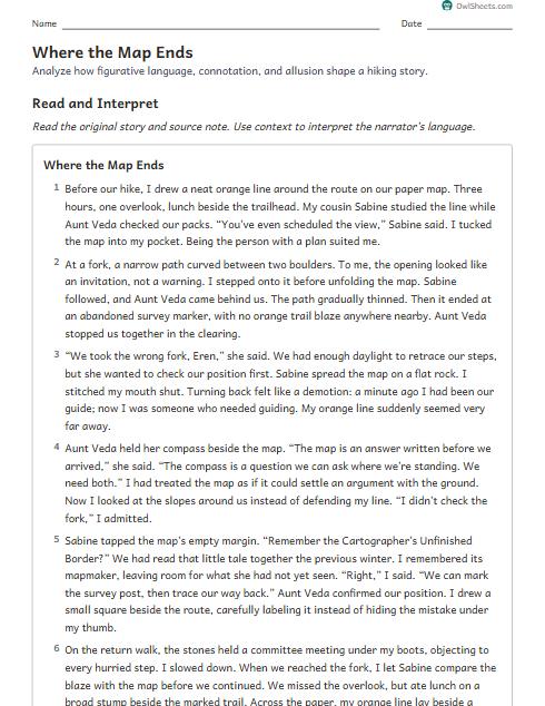 Where the Map Ends worksheet preview