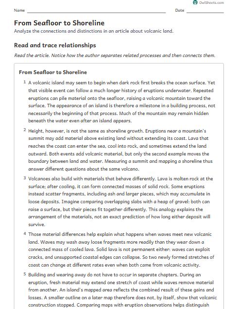 From Seafloor to Shoreline worksheet preview