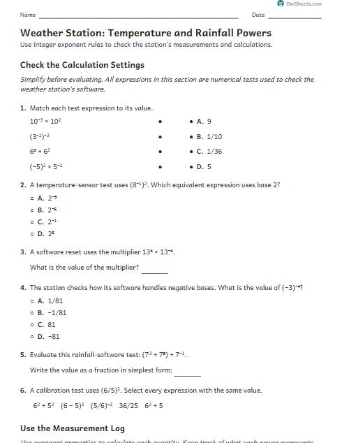 Weather Station: Temperature and Rainfall Powers worksheet preview