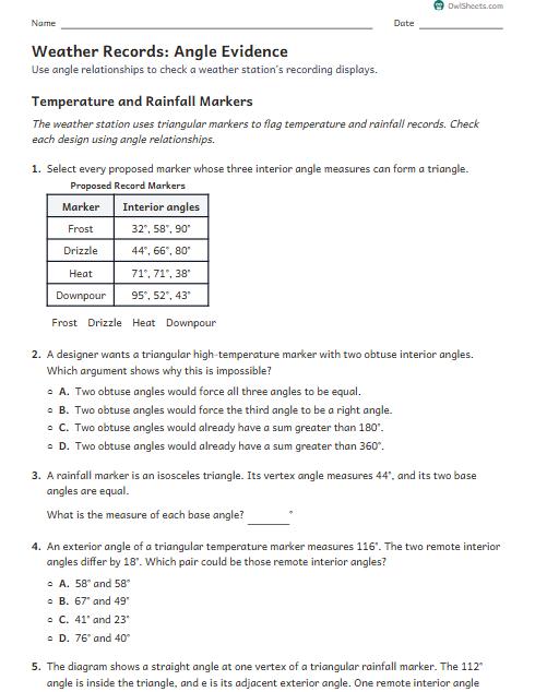 Weather Records: Angle Evidence worksheet preview