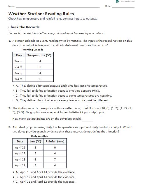 Weather Station: Reading Rules worksheet preview