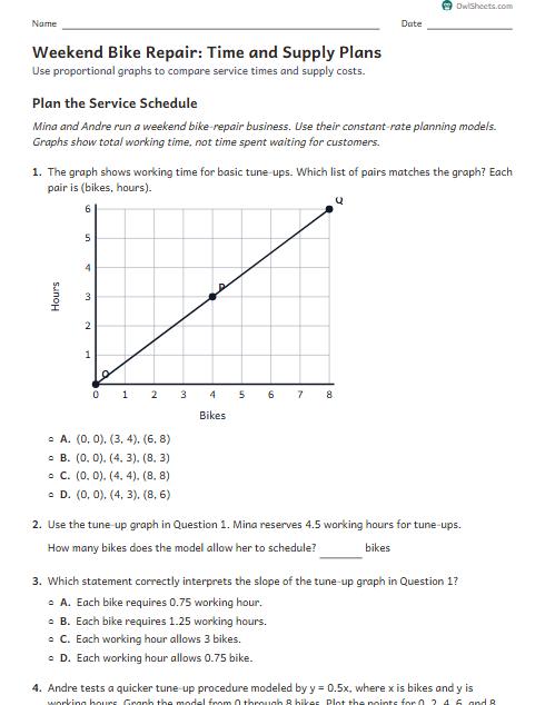 Weekend Bike Repair: Time and Supply Plans worksheet preview