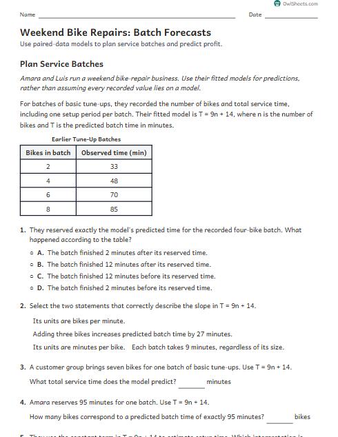 Weekend Bike Repairs: Batch Forecasts worksheet preview