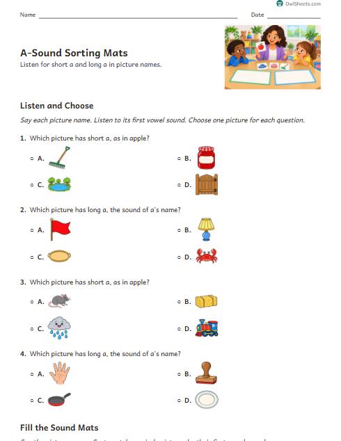 A-Sound Sorting Mats worksheet preview