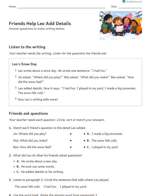 Friends Help Leo Add Details worksheet preview