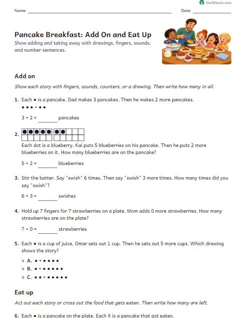 Pancake Breakfast: Add On and Eat Up worksheet preview