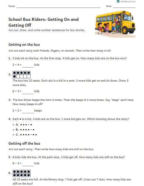 School Bus Riders: Getting On and Getting Off worksheet preview