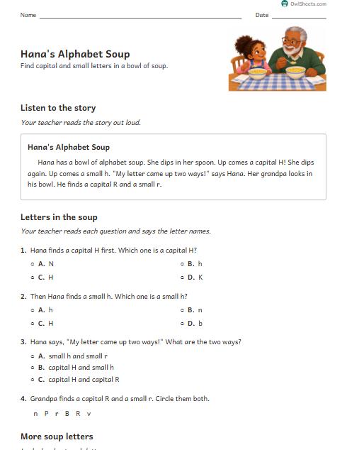 Hana's Alphabet Soup worksheet preview