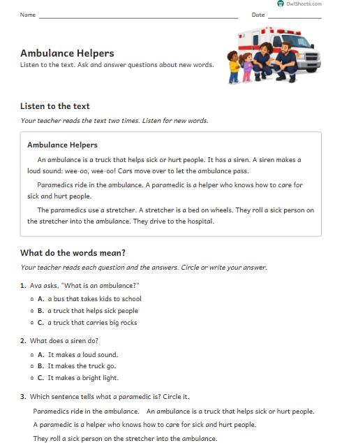 Ambulance Helpers worksheet preview