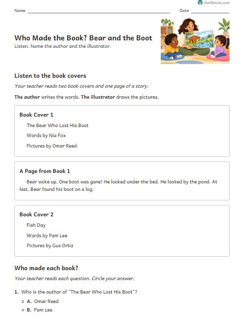 Who Made the Book? Bear and the Boot worksheet preview