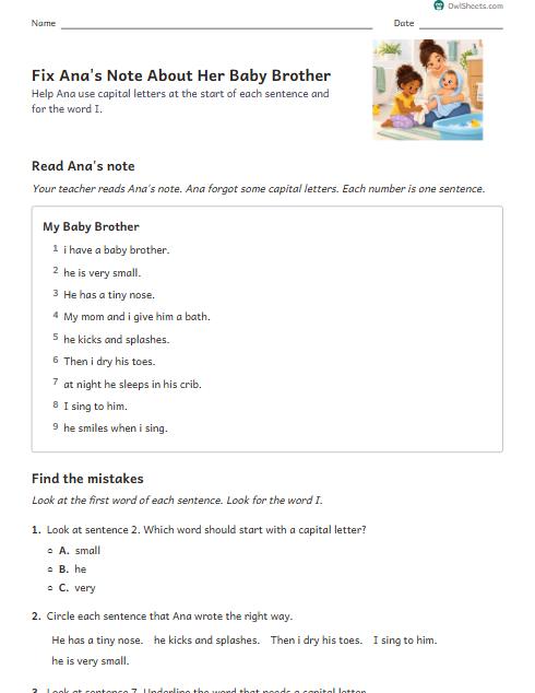 Fix Ana's Note About Her Baby Brother worksheet preview