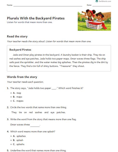 Plurals With the Backyard Pirates worksheet preview