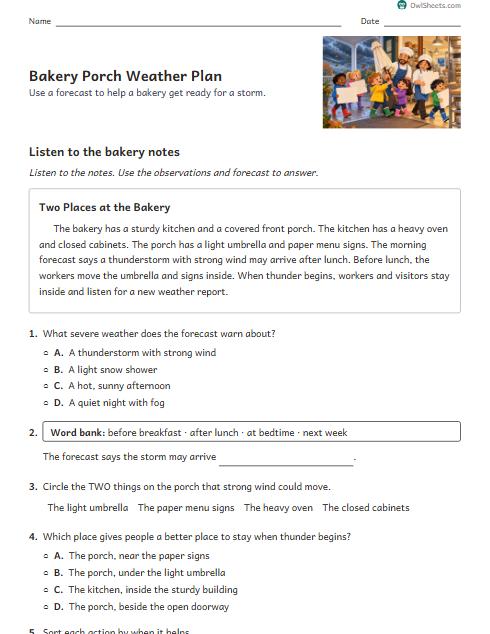 Bakery Porch Weather Plan worksheet preview