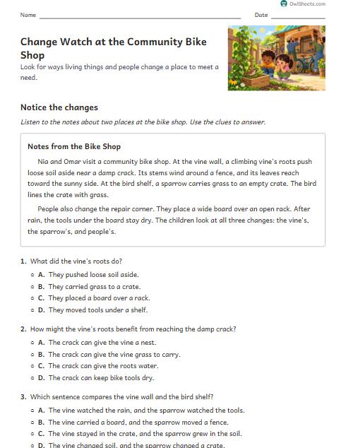 Change Watch at the Community Bike Shop worksheet preview