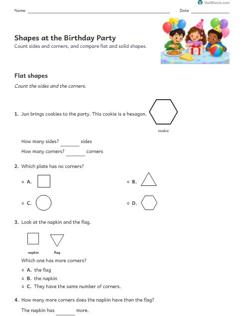 Shapes at the Birthday Party worksheet preview