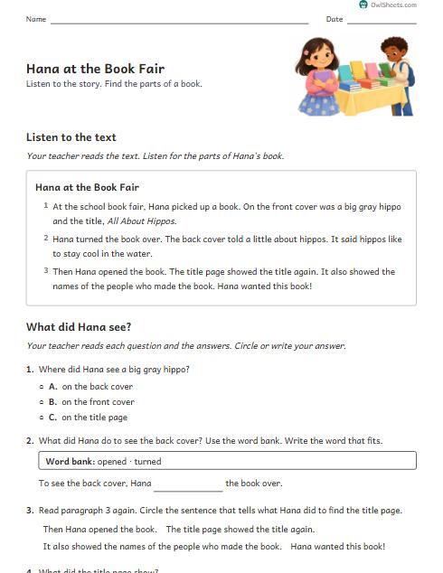 Hana at the Book Fair worksheet preview