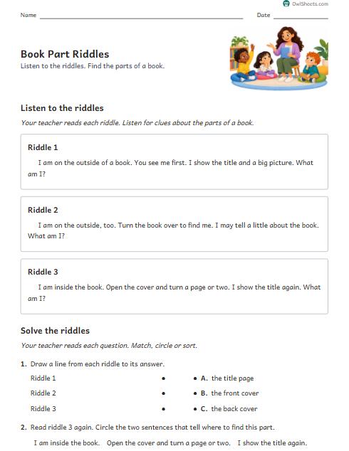 Book Part Riddles worksheet preview