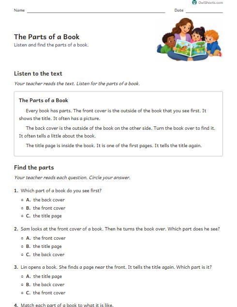 The Parts of a Book worksheet preview