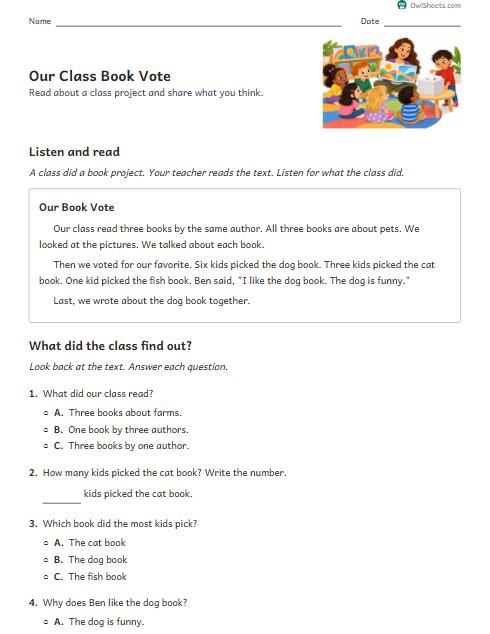Our Class Book Vote worksheet preview