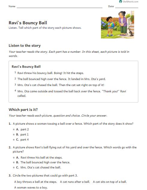 Ravi's Bouncy Ball worksheet preview