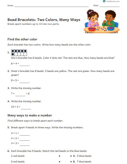 Bead Bracelets: Two Colors, Many Ways worksheet preview