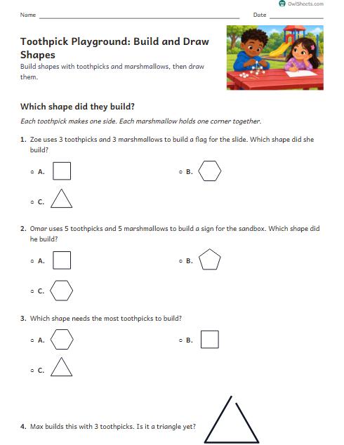 Toothpick Playground: Build and Draw Shapes worksheet preview