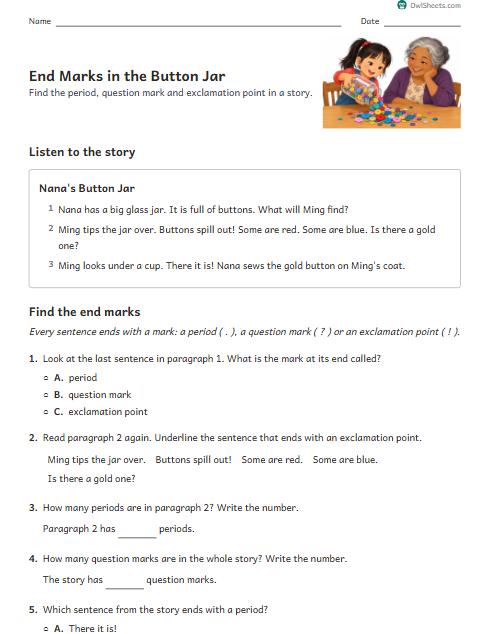 End Marks in the Button Jar worksheet preview