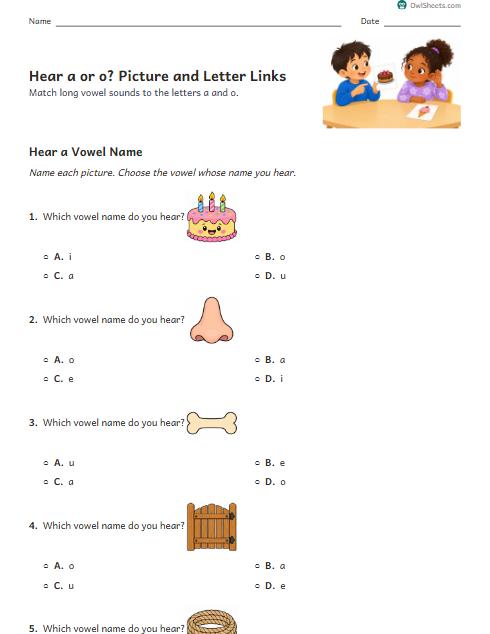 Hear a or o? Picture and Letter Links worksheet preview