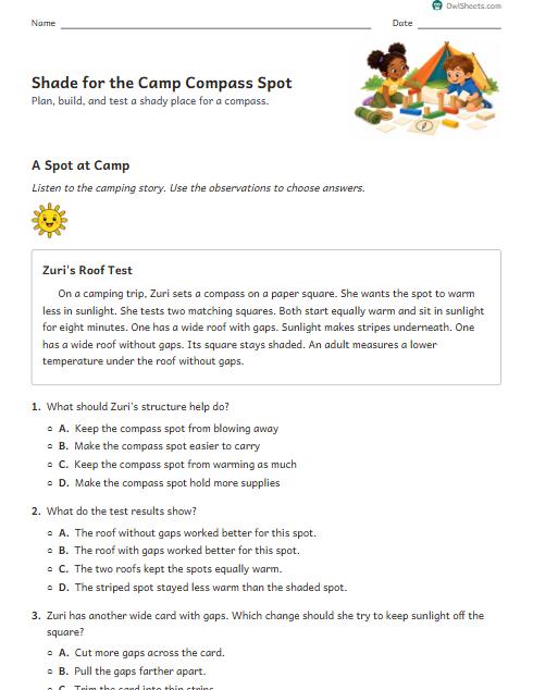 Shade for the Camp Compass Spot worksheet preview