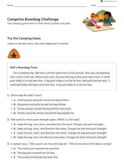 Campsite Beanbag Challenge worksheet preview