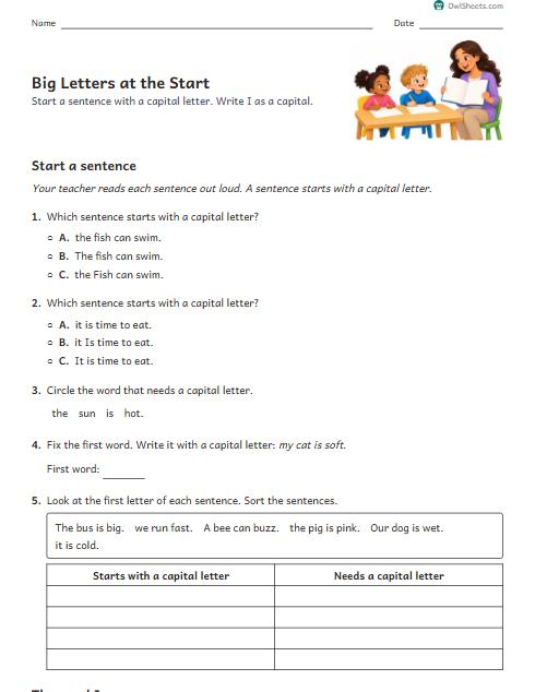Big Letters at the Start worksheet preview
