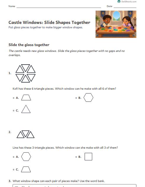 Castle Windows: Slide Shapes Together worksheet preview